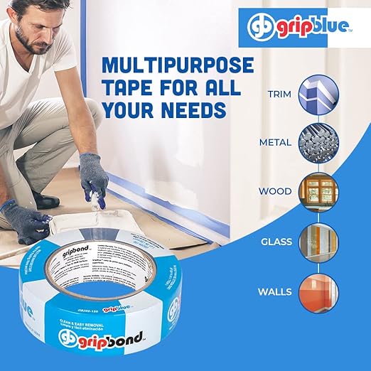 Blue Painters Tape 1.5 Inch Wide, 1 Roll Masking Tape - Perfect for Precise Lines on Walls & Trim, Multi-Surface, Residue-Free, Easy Removal - Ideal for Indoor & Outdoor Use, 1.41in x 60yds