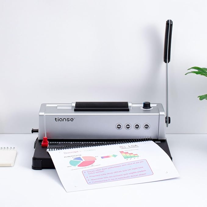 TIANSE Binding Machine, Spiral Coil Binder Machine, Manual Book Maker Punch Binder with Electric Coil Inserter,Suit for Letter Size / A4 / A5 with 100pcs 5/16'' Plastic Coil Binding Spines & Plier