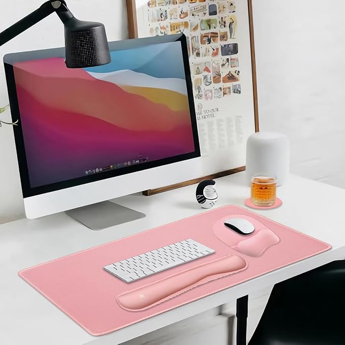 WB WEIRDBEAST Keyboard Wrist Rest Large Mouse Pad Wrist Support for Computer, 4 in 1 Memory Foam Keyboard Pad Desk Mat Ergonomic Hand Rest Wrist Cushion for Home Office Gaming-Pink
