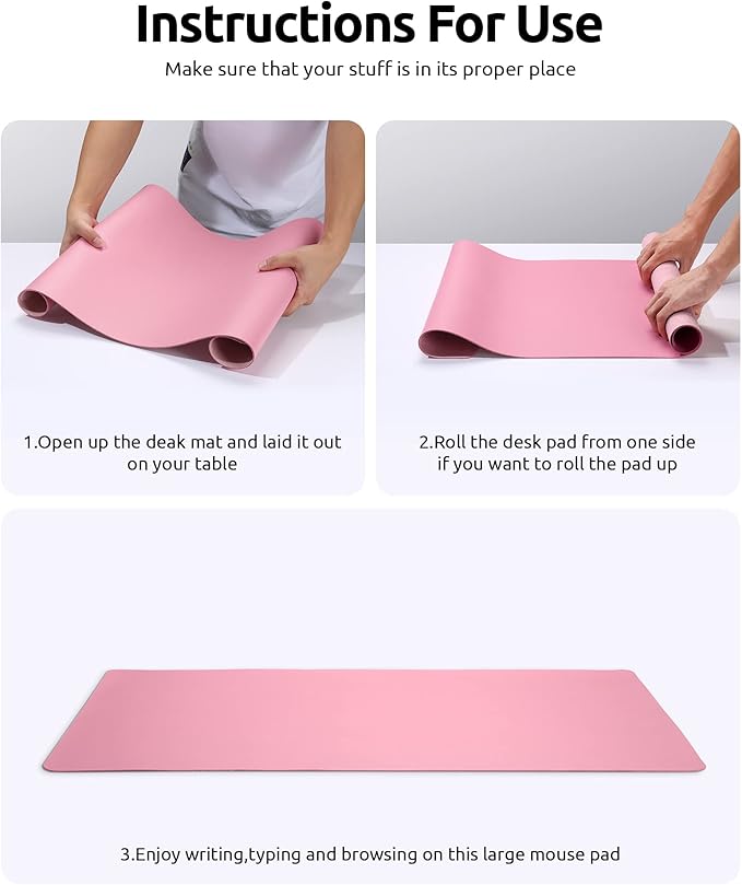 YSAGi Leather Desk Protector, Office Mat, Large Mouse Mat, Non-Slip PU Leather Blotter, Laptop Desk, Waterproof Writing Pad for Office and Home (Pink, 31.5" x 15.8")