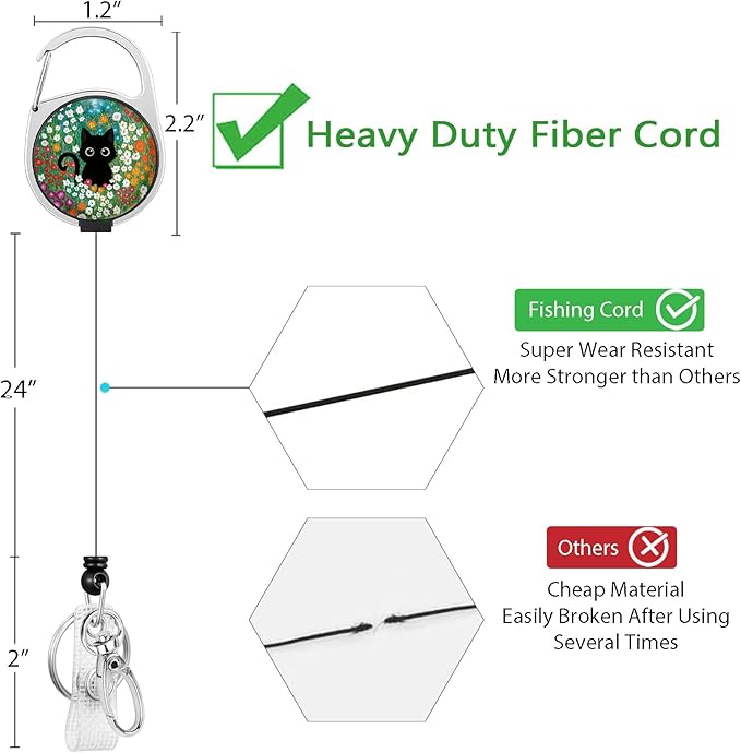 Gctriki Flower Cat Badge Reel Retractable with 360° Swivel Carabiner Clip, Fun Work ID Badge Holder Retractable Clip, Students Nurse Teacher ID Card Holder Cute Women Keychain Accessories Office Gift