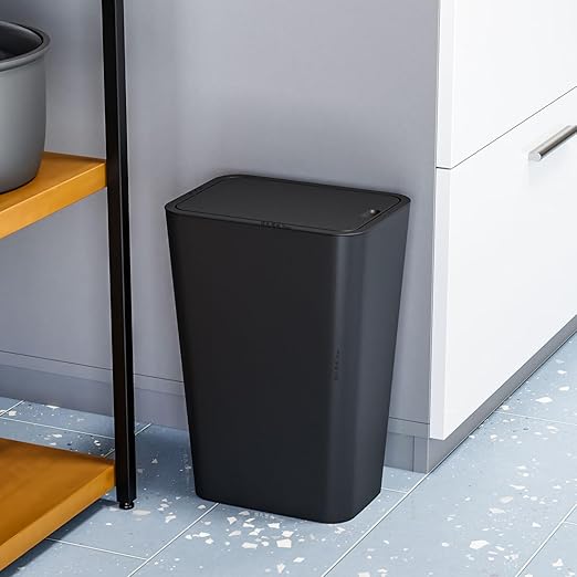 Yieach 12L Black Slim Bathroom Trash Can with Lid,3.17 Gallon Pet/Dog Proof Kitchen Trash Can,Rectangle Thin Garbage Can,Covered Waste Basket,Narrow Small Plastic Trashcan for Room,Bedroom,Office,2PCS