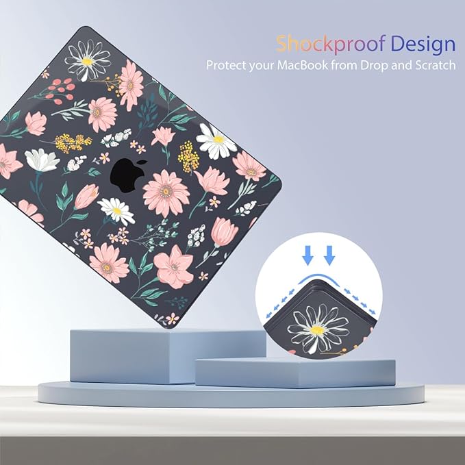 Teryeefi Design Case for MacBook Pro 13 inch M2 M1 A2338 A2251 A2289 A2159 A1989 A1706 (2016-2022,2024 Released), Shockproof Hard Shell for 13 inch MacBook Pro - Petal and Flowers