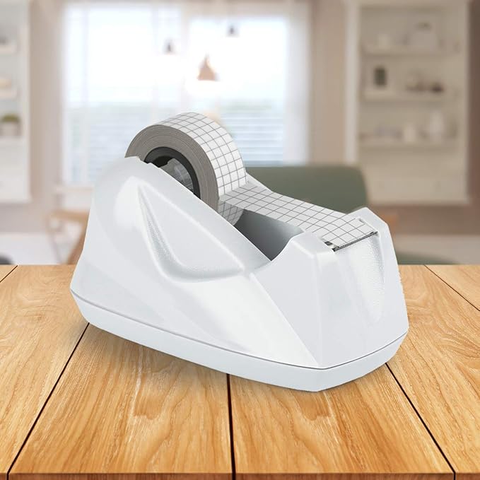 Acrimet Premium Desktop Tape Dispenser, Plastic, Non-Skid Base (Heavy Duty) (White Color)