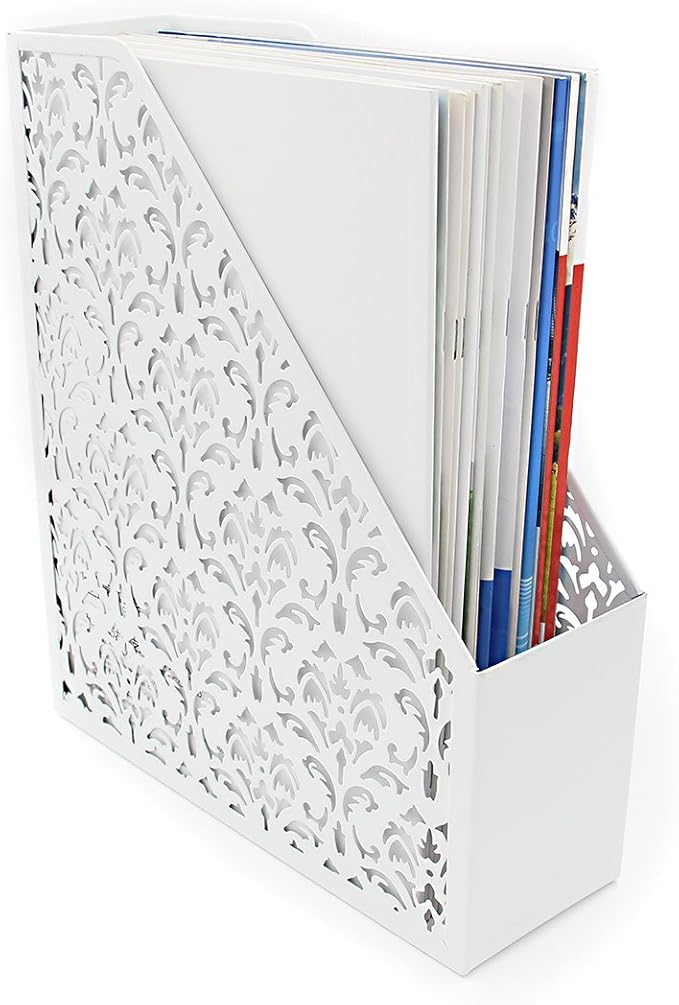 EasyPAG Desk Organizers and Accessories 5 Pieces Office Supplies Set - Vertical File Organizer, Pencil Cup for Desk, Mail Sorter Countertop, Business Card Holder and Sticky Note Holder, White