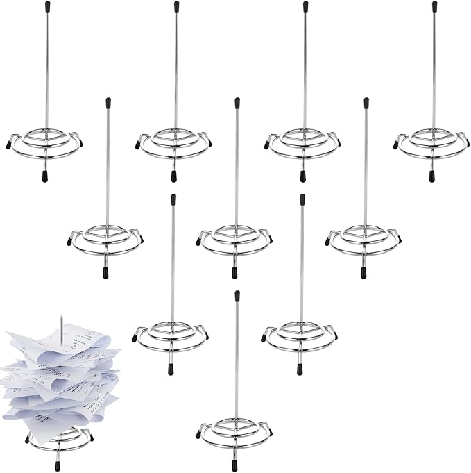 10PCS Receipt Holder Spike, 3.3x6.3 Inch Receipt Spike Ticket Stabber for Restaurant Office Home, Stainless Steel Bill Fork for Memo Food Order Paper Stand Supplies