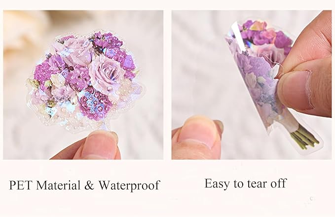 MAFELOE 30 Pieces PET Scrapbook Stickers of Bouquets Theme, Aesthetic Deco Supplies for Junk Bullet Journaling Card Making Daily Planner-Purple (D-Y4-AYSQ)
