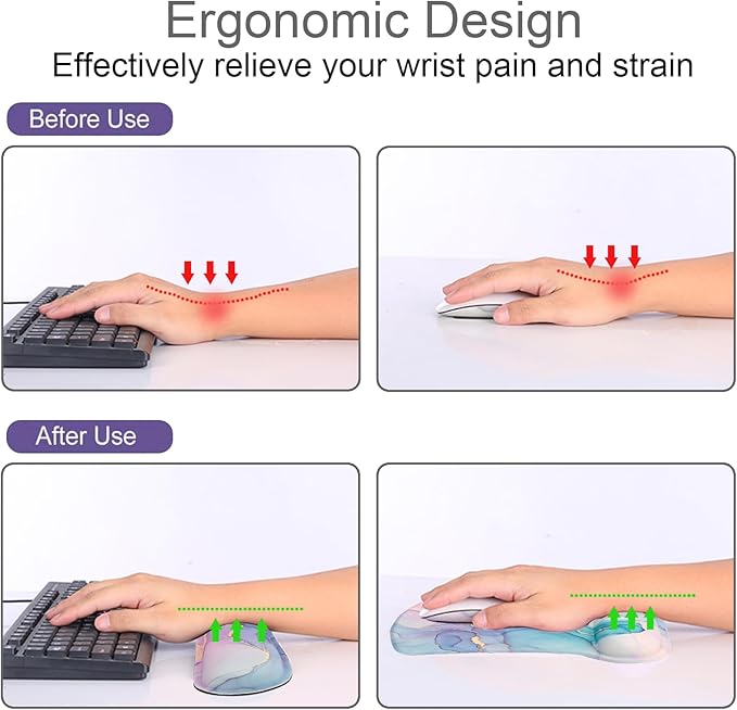 Mouse Pad and Keyboard Wrist Rest Support, with Non-Slip PU Base,Gel Mouse Pad with Coaster,Pain Relief for Gaming, Computer,Office -Eucalyptus