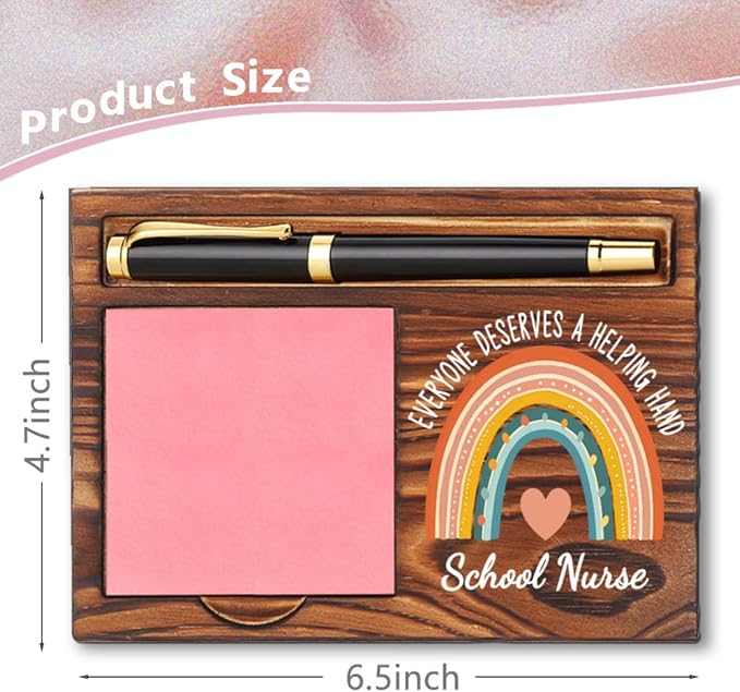 llxxeyopqdxz School Nurse Sticky Note Holder, Sticky Note & Pen Organizer, 6.5 x 4.7 inches, Tan, 16 Ounce