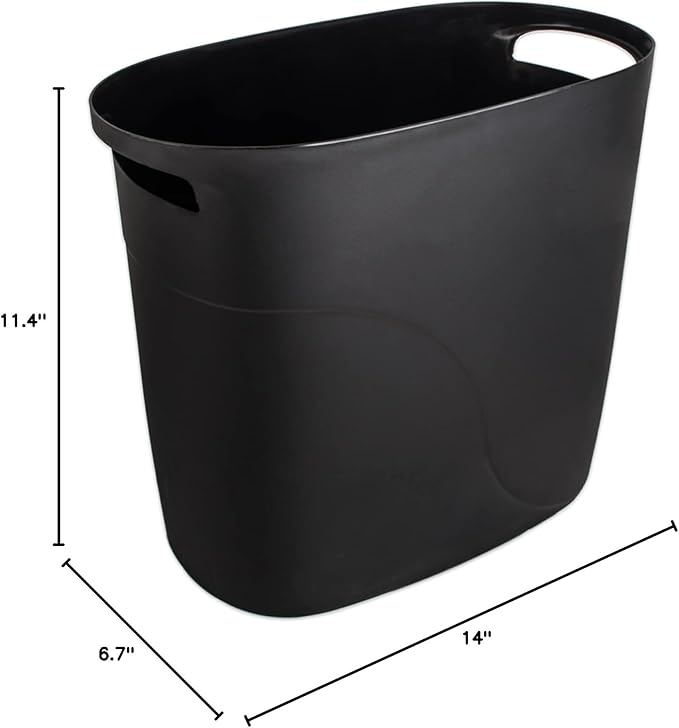 JiatuA Plastic Small Trash Can Slim Waste Basket with Handles 3.2 Gallon Narrow Garbage Container Bin for Bathroom, Bedroom, Kitchen, Home Office Under Desk, Dorm, Laundry Room, Kids Roomm, Black