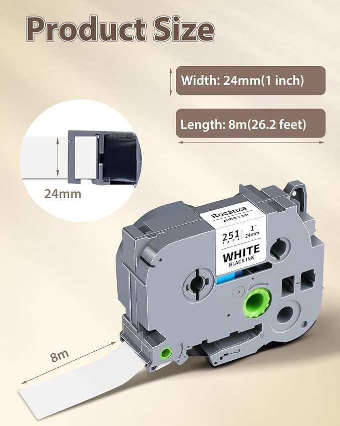 Replace for Brother TZe-251 24mm 0.94 Laminated White TZ Tape TZe251 PTouch Tape 1 Inch Work with Brother P Touch D600 E500 P700 P710BT P750W P910BT D410 PTD460BT D610BT Label Maker, 6-Pack