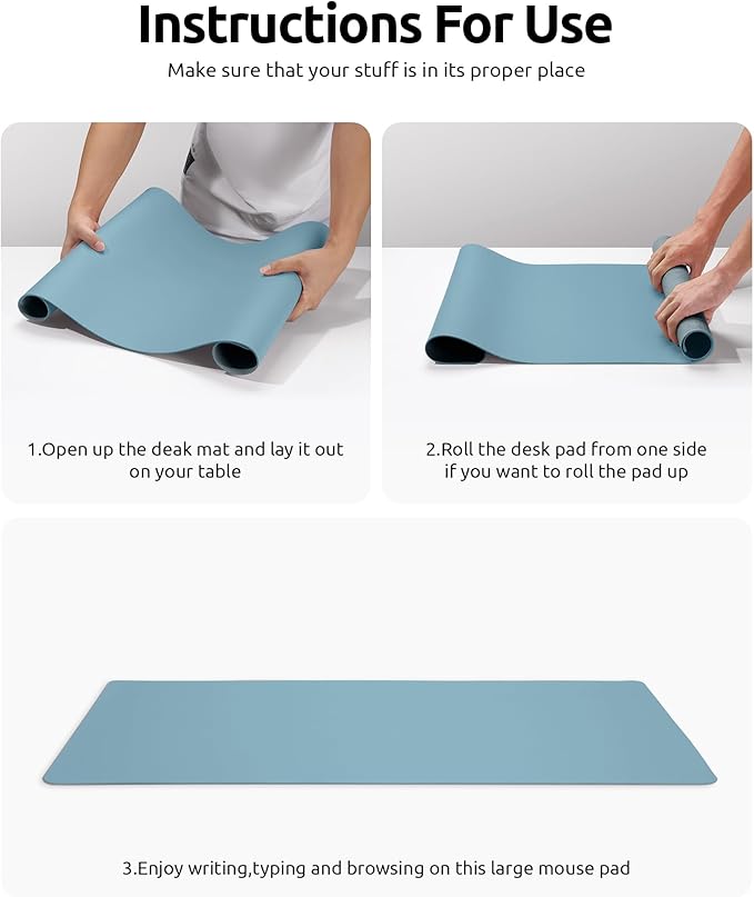 YSAGi Leather Desk Protector, Office Mat, Large Mouse Mat, Non-Slip PU Leather Blotter, Laptop Desk Pad, Waterproof Writing Pad for Office and Home (Ice Blue, 31.5" x 15.8")