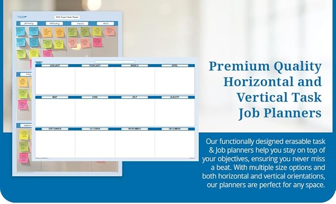 Sky Blue 12 Section Task, Objective and Goals Planning System Vertical 24" Tall x 18" Wide. Wall Tray, Dry-Erase Marker, Eraser and 600 Sticky-Notes