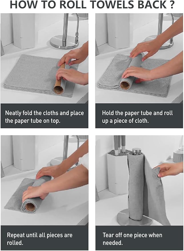 Fantasticlean Microfiber Cleaning Cloth Roll -60 Pack, Tear Away Microfiber Towels, 12" x 12", Reusable, Washable, Scratch Free, Ultra Absorbent Dish Rags for Car, Home, Garage or Shop (Pink & Grey)