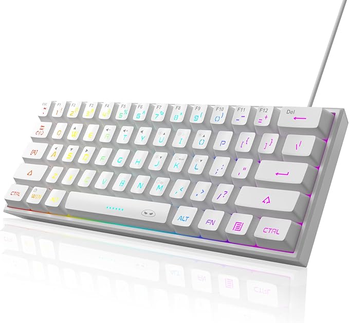 MageGee Mini 60% Gaming Keyboard, Upgrade RGB Backlit 61 Key Ultra-Compact Keyboard, TS91 Ergonomic Waterproof Mechanical Feeling Office Computer Keyboard for PC, MAC, PS4, Xbox ONE Gamer(White)