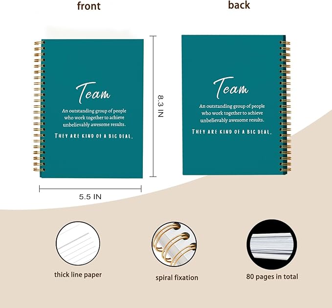 Turquoise Meeting Notebook for Work, Employee Appreciation Gifts, Team Gifts for Employees, Thank You Gifts for Women Men Leader Boss Manager Mentor Coworkers, Journals for Writing, 5.5"x8.3"