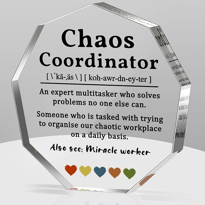 Thank You Gifts for Chaos Coordinator Birthday Gifts Office Staff Appreciation Gifts for Boss Lady Coworker Manager Coach Nurse Mom Wedding Planner Secretary Teacher Acrylic Decorative Signs Plaques