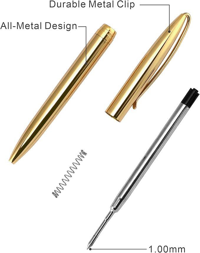 Cambond Ballpoint Pens Fancy Pens - Wedding Guest book with Pen for Journaling Uniform Christmas Gift Gold Pen Black Ink Pens 1.0mm Medium Point, 3 Pens with 6 Refills (Gold)