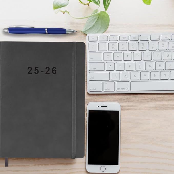 2025-2026 Planner - Weekly and Monthly Planner, Oct 2025 - Dec 2026, Vegan Leather Cover, Elastic Closure, 8.5"x11", Grey