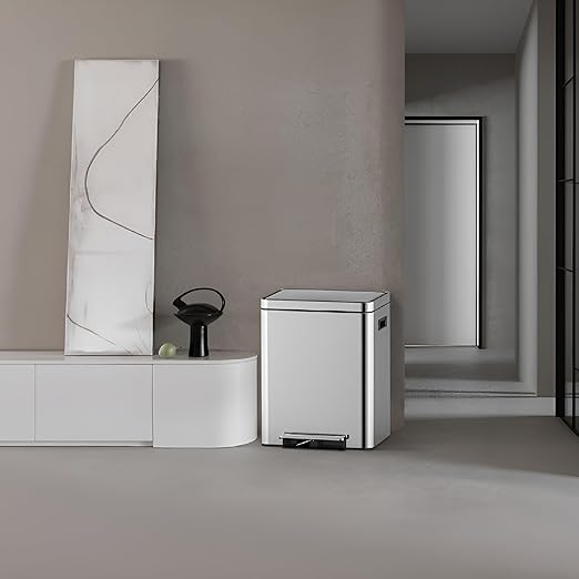 Kitchen Trash Can, 2 x 5.28 Gal (2 x 20L) Dual Trash Can with Recycle Bin, Stainless Steel Garbage Can, Fingerprint-Resistant Soft-Close Dual Recycling Bins for Kitchen