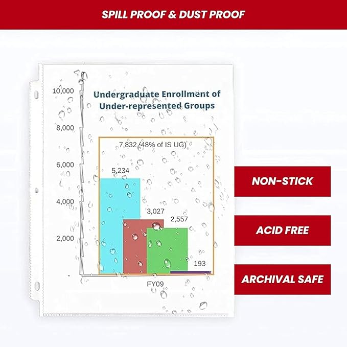 Office Werks 200 Sheet Protectors, 8.5X11 Inch Clear Page for 3 Ring Binder, Plastic Sleeves, Durable Top Loading Paper Protector with Reinforced Holes, Archival Safe