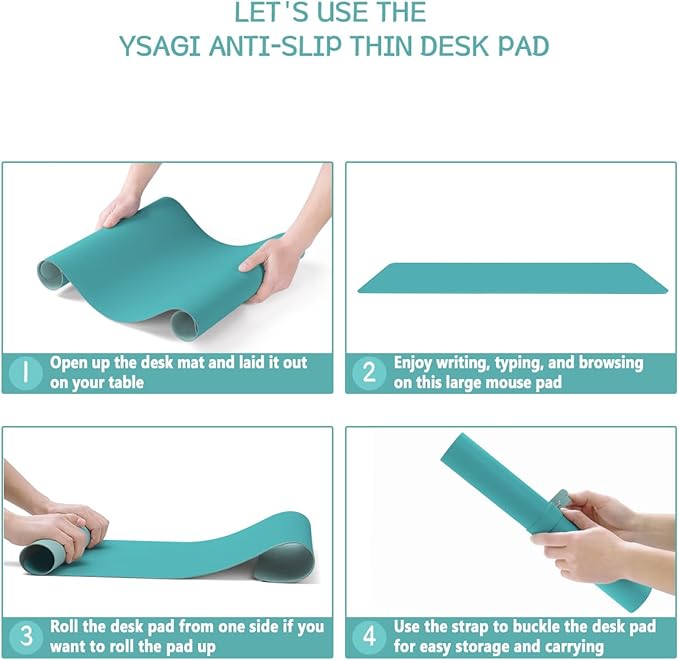 YSAGi Non-Slip Leather Desk Pad L Size, Waterproof Laptop Computer Desk Keyboard Mat, Table Protector Blotter Mat, Large Mouse Pad for Office/Work/Home/Decor(Green Blue, 35.4" x 17")
