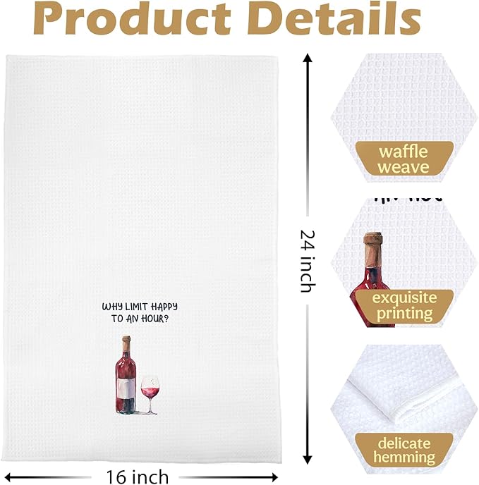 Wine Gifts Kitchen Towels - Gifts for Wine Lovers Dish Towels, Bartender Gifts for Women Decorative Waffle Hand Tea Towel, 16x24 Inches