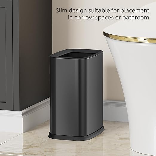 2.6 Gal Black Bathroom Trash Can,Metal Waste Baskets with Removable Inner Bucket,Small Office Garbage Can