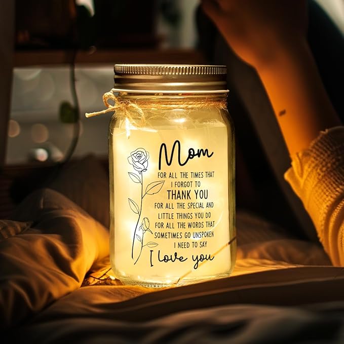 Mason Jar Night Light for Mom from Daughters, Sons, Kids, Christmas Gifts For Mom Grandma, Sentimental Best Mom Gifts for Women, Centerpiece Table Decorations, Home Decoration Lights