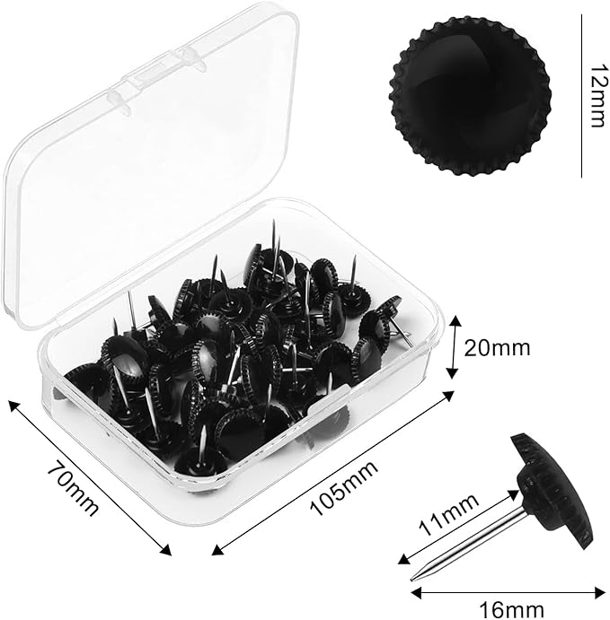 Lunies 100 PCS Black Plastic Push Pins, Thumb Tacks for Wall, Wall Pins for Hanging, Standard Plastic Head and Steel Point Push Pins for Cork Board