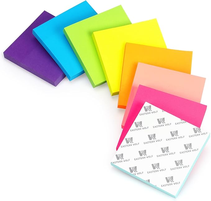 Eastern Wolf 8 Pads Sticky Notes 3x3 Self-Stick Notes 8 Bright Multi Colors Purple Sticky Notes, 85 Sheet/Pad