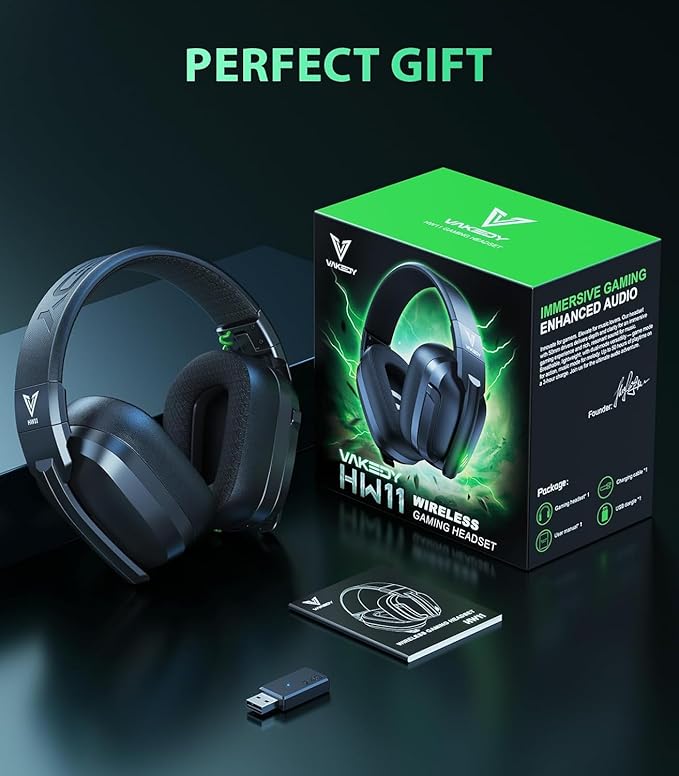 HW11 Wireless Gaming Headset for PS5,PS4,PS4 Pro, Switch,Mac,Bluetooth 5.3 Gaming Headphones with Noise Canceling Mic,Gamer Headphones for PC,50Hr Battery (Black)