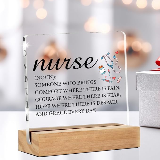 Nurse Gifts for Men Women, Nursing Gifts for Coworkers Students Graduation, Nurse Definition Clear Acrylic Desk Decorative Sign for Home Office, 4 x 4 Inches