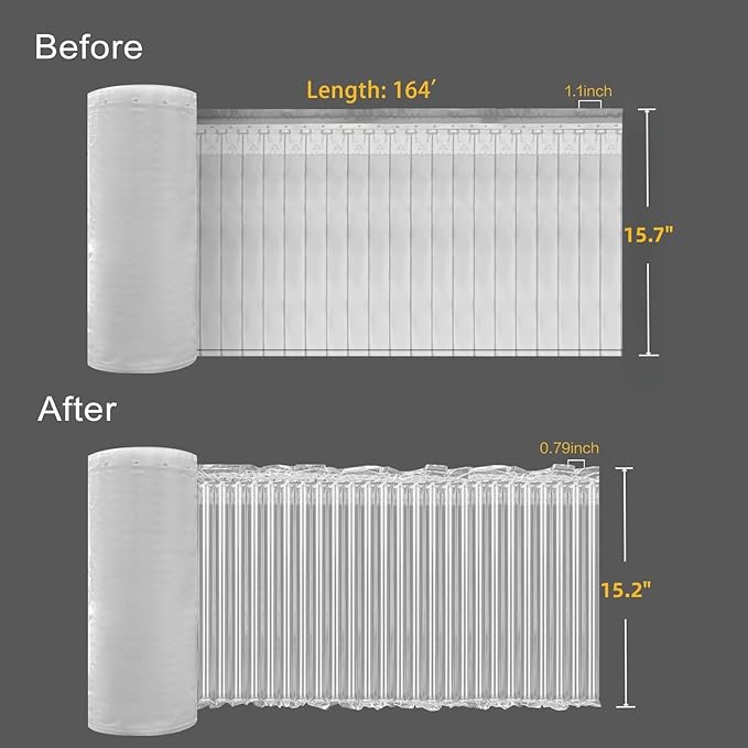 Large Bubble Cushioning Wrap for Packing 15.75inch*164feet Inflatable Air Pillows for Shipping & Moving Fragile Items Heavy Duty Wine Packaging Glass Bottle Packing Material with Pump, 55um