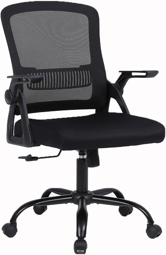 Office Chair, Ergonomic Desk Chair with Lumbar Support, Breathable Mesh Chair with Flip-up Armrests and Mid Back, Comfy Task Computer Height Adjustable Swivel Chair (1, Black)
