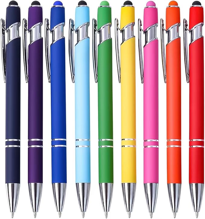 9 Pack Ballpoint Pens 2-in-1 Retractable Ballpoint Pen with Stylus Tip, Metal Stylus Pens for Touch Screens, 1.0 mm Black Ink
