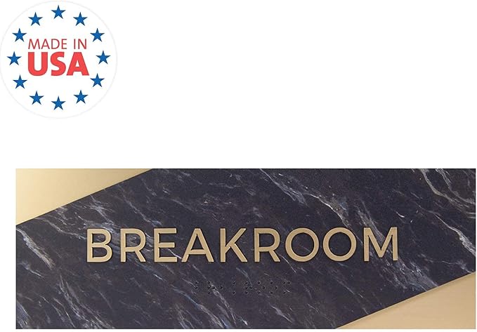 Breakroom Sign With Braille/Small Business Easy Adhesive Mount Door And Wall Sign / 3" x 9" / Dark Marble Design