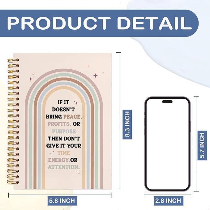SNNDER Motivational Rainbow Spiral Notebooks, Inspirational Quote Journaling Notebook, Self Care Notebook for Note Taking, Positive Affirmation Gifts for Women, 5.5x8.3 Inch
