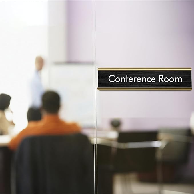 10 Pack 2” x 10” Aluminum Name Plate Holders for Door or Wall, Office Wall Mount Name Plate Holder with Textured Design and Double Sided Tape, for Office, Business, Meeting Room (Gold)