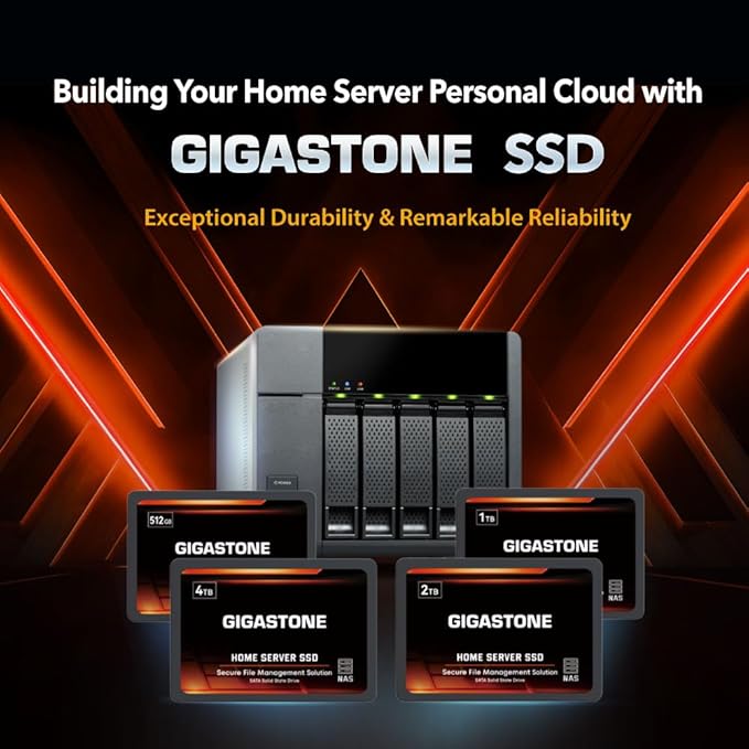 Gigastone Home Server SSD 2TB NAS SSD Drive Cache (2-Pack) 24/7 Durable TLC High Endurance Personal Cloud Data Sync Network Attached Storage RAID 3D NAND 2.5" SATA Internal Solid State Hard Drives