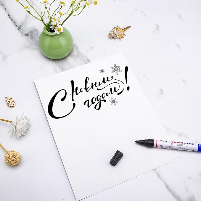 Black Paint Markers, 2 Pack Oil-Based Waterproof Quick Dry Permanent Paint Pen Set for Rocks Painting, Wood, Fabric, Plastic, Canvas, Glass, Mugs, Metal, Tire, Stone, DIY Craft