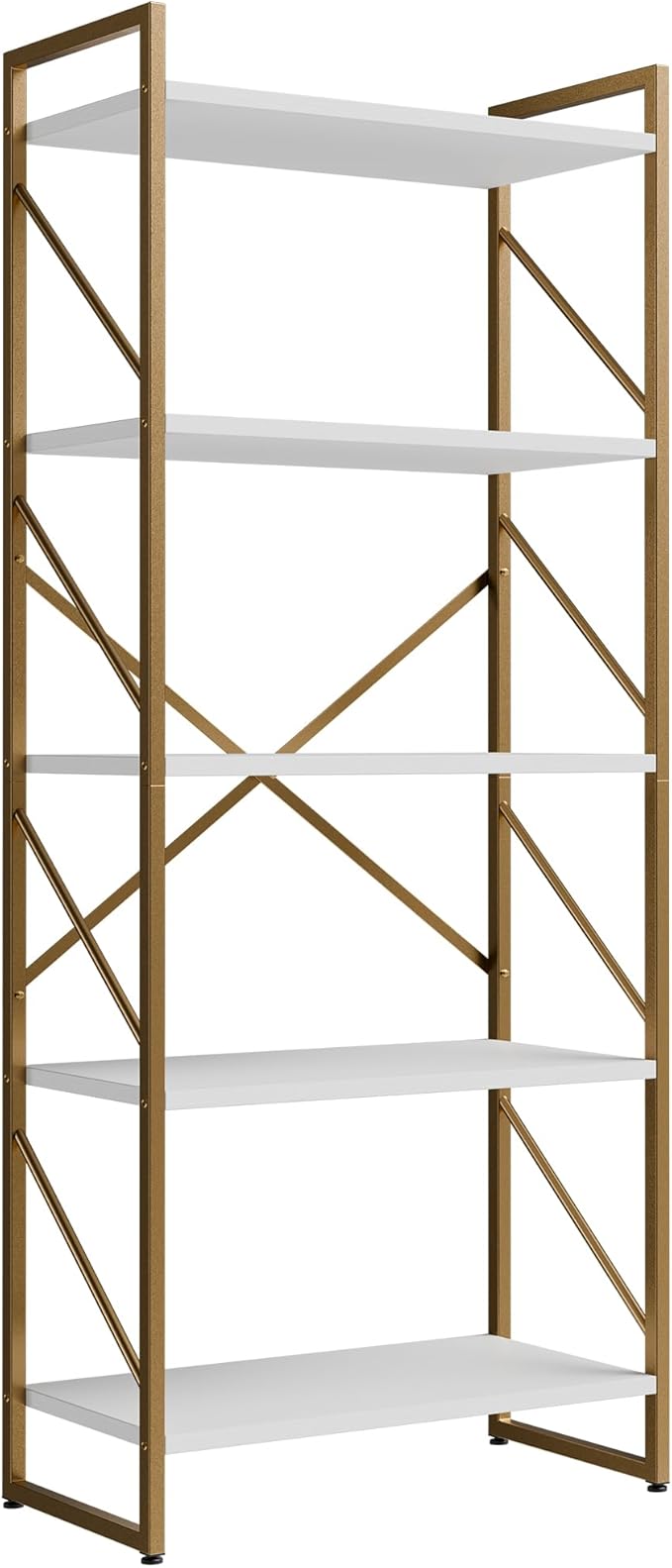Shintenchi 2 Pieces 5 Tiers Bookshelf, Classically Tall Bookcase Shelf, Industrial Book Rack, Modern Book Holder in Bedroom/Living Room/Home/Office, Storage Rack Shelves for Books/Movies-Gold