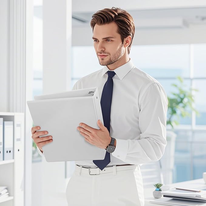 3-Inch 3 Ring Binder, Standard 3" Round Ring Binder Fit Letter Size Paper, Presentation View Binders, White, 2-Pack