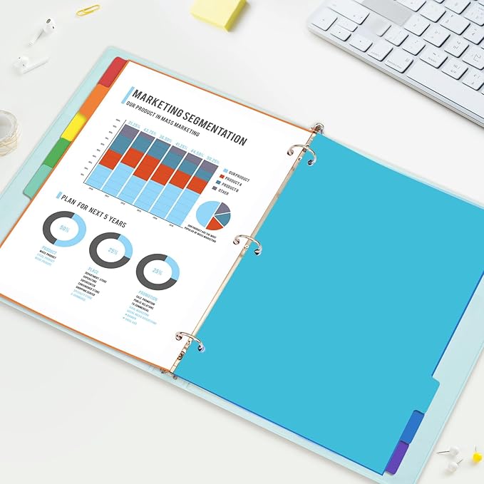 SUNEE 8 Tab Binder Dividers,Plastic Dividers for 3 Ring Binder,3 Ring Binder Dividers with Tabs for School Office Home Supplies,Bright Color, 2 Set