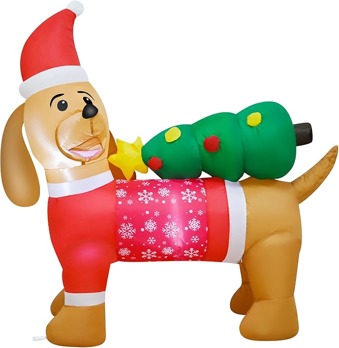 4FT Christmas Inflatables Puppy Decoration, Christmas Blow up Dog with Built-in LEDs, Xmas Blow up Decoration for Indoor Outdoor Yard Garden Party Lawn Home Holiday Decor