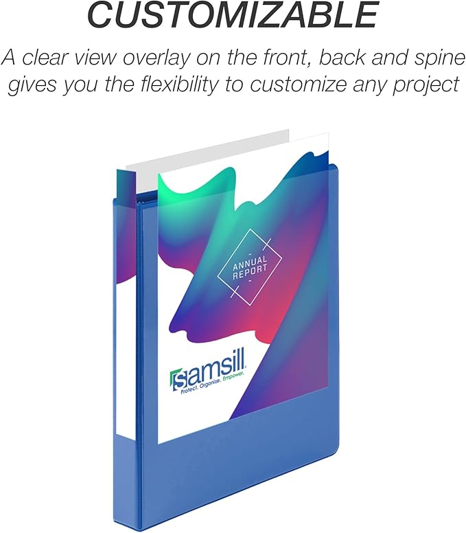 Samsill 1 Inch 3 Ring Binders, Made in USA, Economy Round Ring, Clear View Cover, 200 Sheet Capacity - for School, Home, Office - Blue, 12 Pack