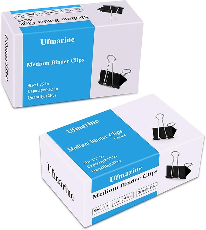 Ufmarine Medium Binder Clips 1.25 inch Length, (144 Pcs) Medium Paper Clips for Office