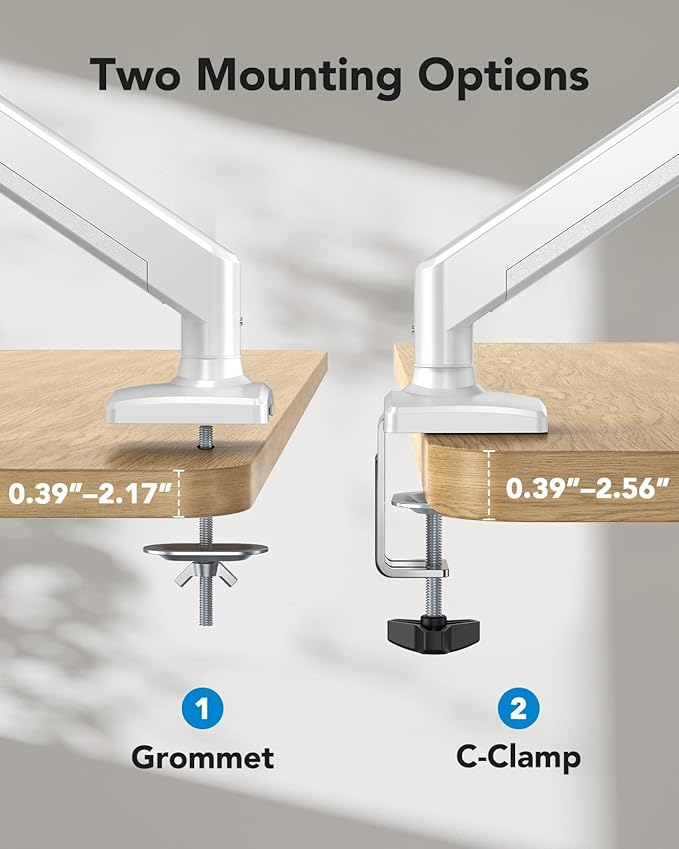 HUANUO Single Monitor Arm 13-34 Inch, Adjustable Gas Spring Arm, Monitor Desk Mount for 4.4-22lbs, VESA 75/100mm with C-Clamp/Grommet Base, Ergonomic Stand for Work/Gaming