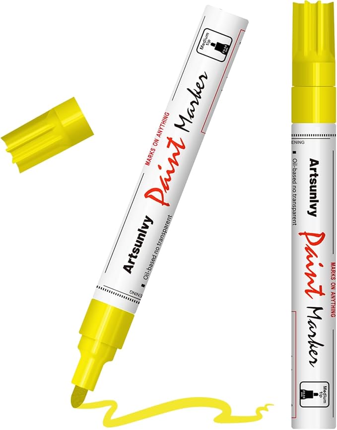 Yellow Paint Pens Permanent Markers - 2 Pack Oil Based Quick Dry Waterproof Markers for Tire, Rubber,Wood, Rocks, Metal, Canvas, Plastic, Dark Surface,Craft Art Supplies,Medium Point