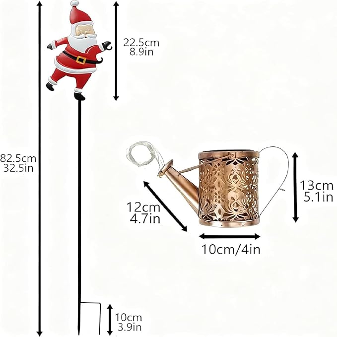 Solar Christmas Lights Outdoor, Waterproof Hanging Metal Watering Can Light Solar Christmas Decorations, Santa Solar Kettle Lights Holiday Displays for Garden Patio Path Yard Lawn